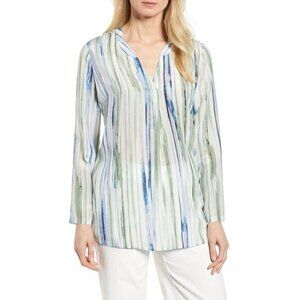 Nic + Zoe Blouse Watercolor Silk Printed Mojito Nights Shirt Top SZ L $128